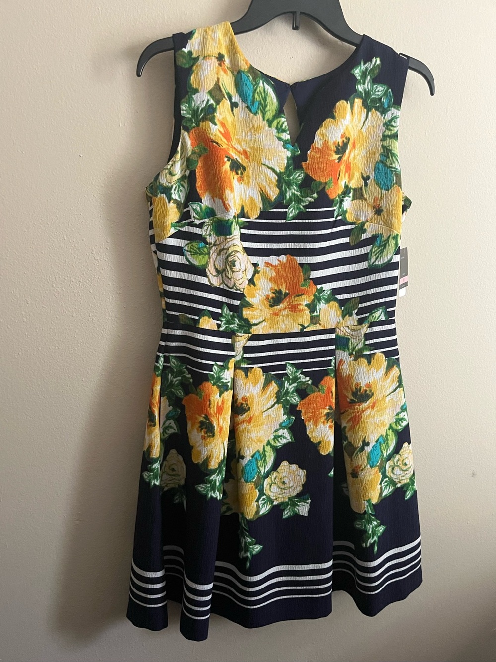 Navy and White Striped Floral Dress